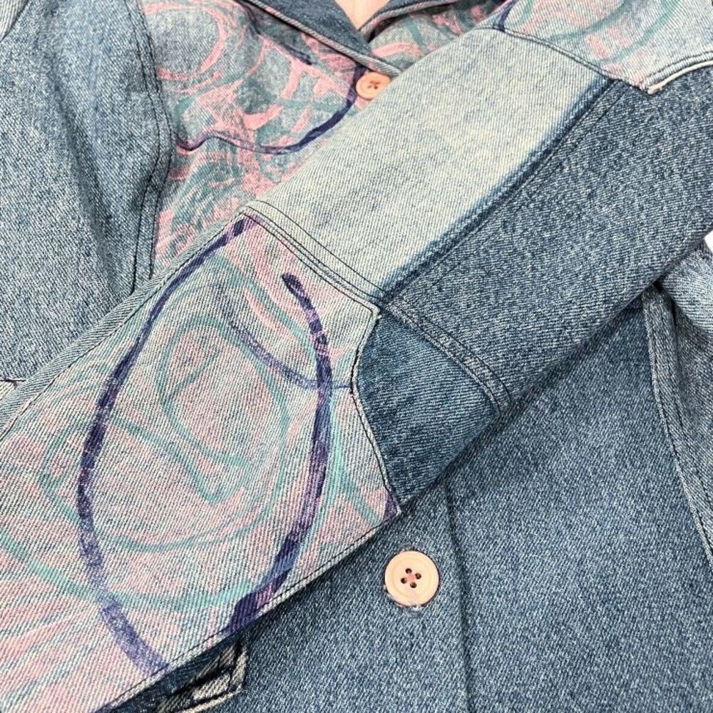 VINTAGE Original Hand Painted Upcycled Denim Patchwork Blazer Jacket Size Small - Picture 9 of 16
